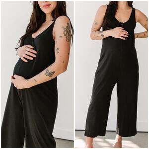 Storq Maternity Black XL Sleeveless Wide Leg Jumpsuit Women Nursing Friendly